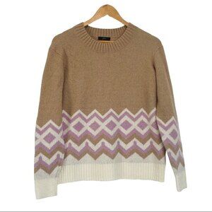 J.Crew Chevron Tan Crew Wool Blend Sweater Medium